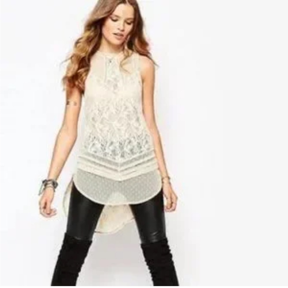 Free People Maisie Lace Tunic Top Cream Boho Festival Sheer Layering Size S - Picture 11 of 11